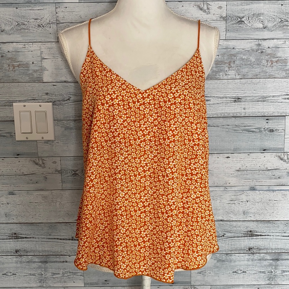 Forever 21 Orange Floral Spaghetti Strap Blouse